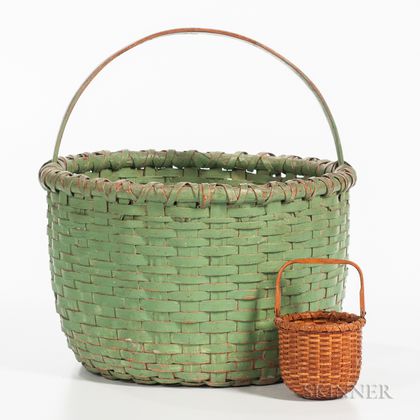 Small Nantucket Basket and a Green-painted Basket