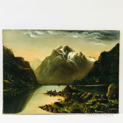 American School, 19th Century Lakeside Scene with Mountains