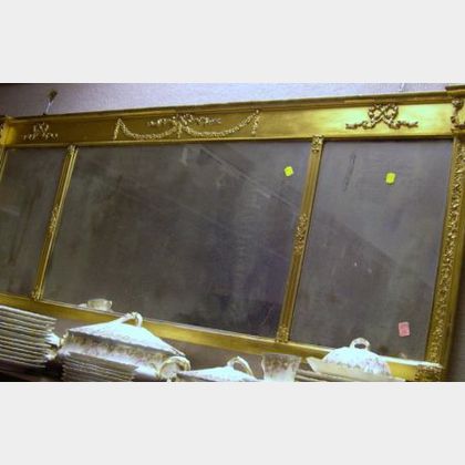 Neoclassical Giltwood Tri-part Overmantel Mirror. 
