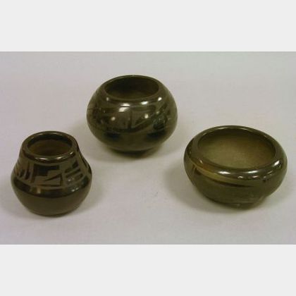 Three Small Southwest Native American Decorated Blackware Items
