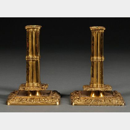 Pair of Renaissance Revival Brass Candlesticks
