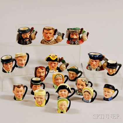Nineteen Miniature Royal Doulton Ceramic Character Jugs