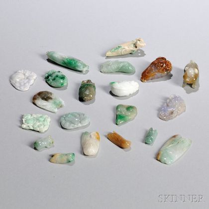 Twenty Assorted Miniature Jadeite Carvings