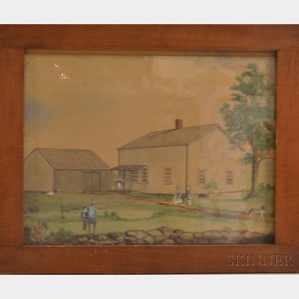 Framed Watercolor Decoupaged Homestead Scene