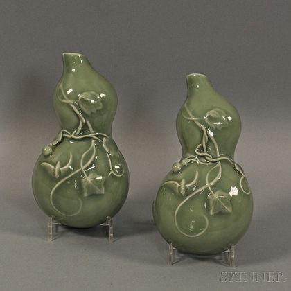 Pair of Celadon Wall Vases