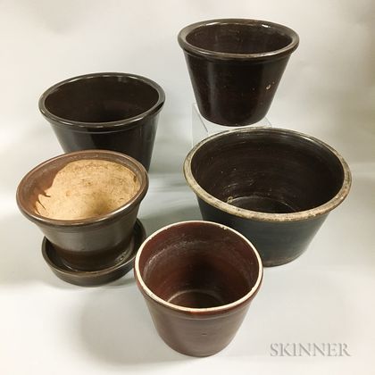 Five Brown-glazed Pottery Planters