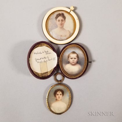 Three Framed Portrait Miniatures of Ford Family Members
