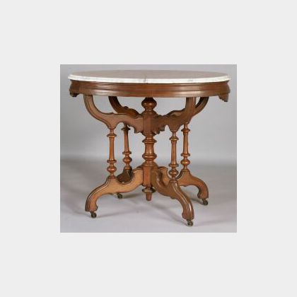 Renaissance Revival Marble-top Walnut Center Table. 