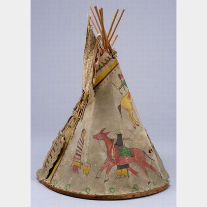Central Plains Pictorial Miniature Wood and Hide Tipi