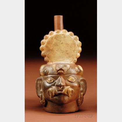 Pre-Columbian Pottery Effigy Head Vessel
