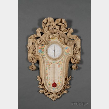 Louis XVI Style Painted and Carved Wood Barometer