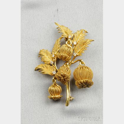 18kt Gold and Diamond Flower Brooch, Tiffany & Co.