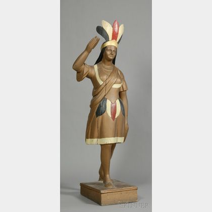 Carved and Painted Wooden Indian Maiden Tobacconist Figure