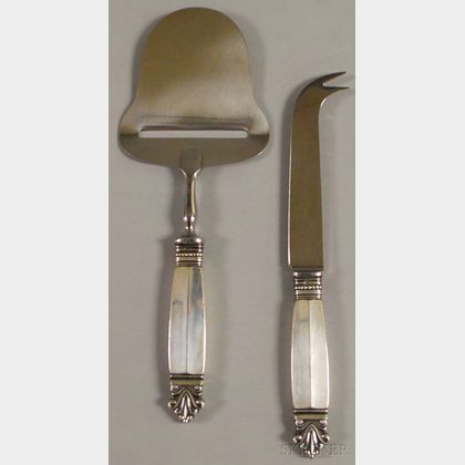 Two Georg Jensen "Acanthus" Sterling Silver-handled Cheese Servers