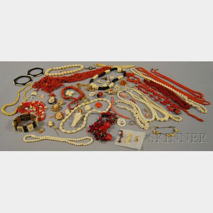 Group of Mostly Coral and Ivory Jewelry