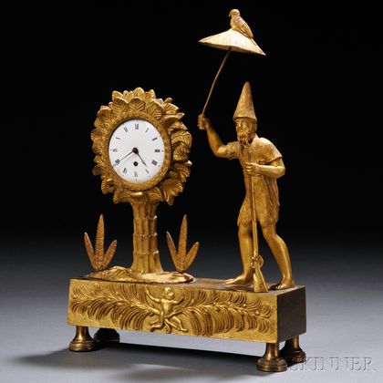 Tropical-theme Gilt-brass Desk Clock