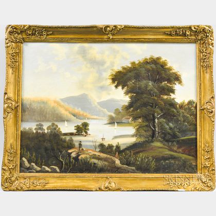 Hudson River School, 19th Century Landscape with Boats.