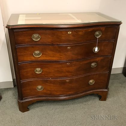Federal-style Mahogany Serpentine Chest of Drawers and a Chippendale-style Mirror. Estimate $200-400
