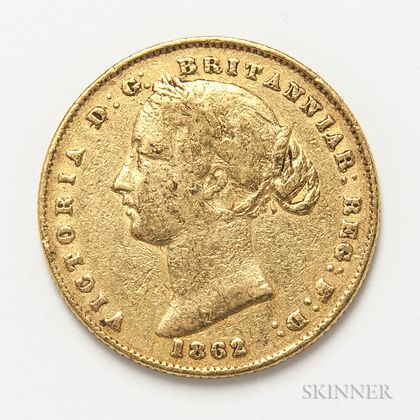 1862-S British Gold Sovereign. Estimate $300-500