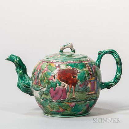 Staffordshire Enameled White Salt-glazed Stoneware Teapot and Cover