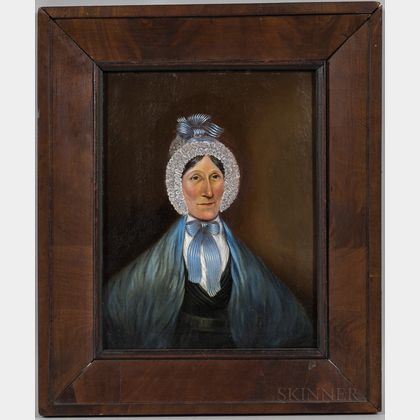 American School, Mid-19th Century Portrait of a Woman in a Blue Shawl