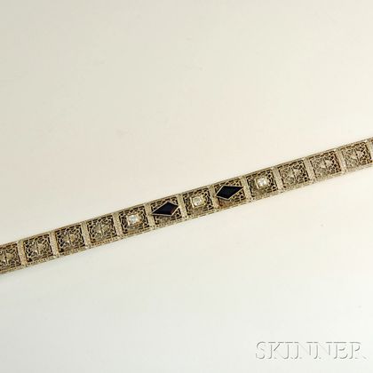 Art Deco 14kt White Gold, Diamond, and Sapphire Bracelet