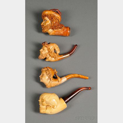 Four Carved Meerschaum Pipes