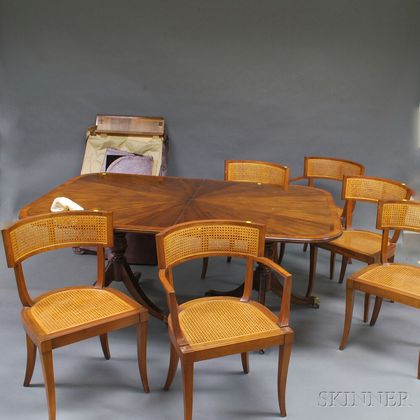 Drexel Mahogany Double-pedestal Dining Table and Six Chairs