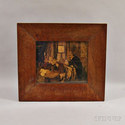 Framed Marquetry Panel Depicting a Violinmaker and His Workshop