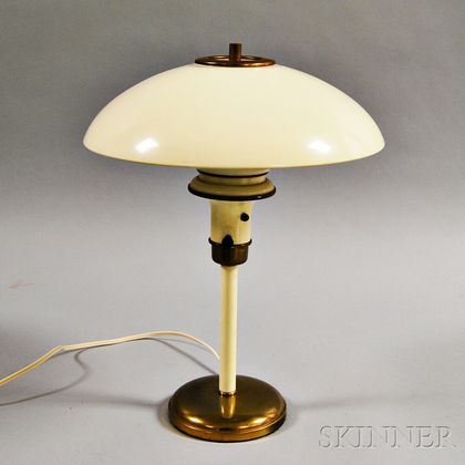 Cream and Gold-tone Metal Table Lamp