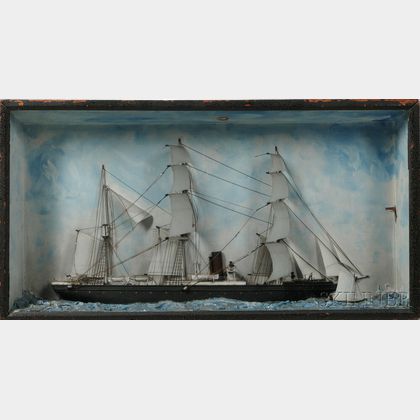 Carved and Painted Shadow Box Diorama of a Steam/Sail Vessel