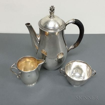 Georg Jensen Coffeepot, Creamer, and Sugar Bowl 