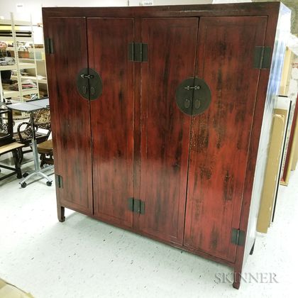 Large Modern Chinese Red-lacquered Cupboard