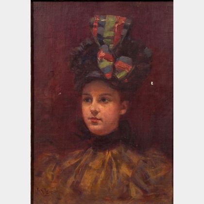 Hugo Breul (American, 1854-1910) Portrait of a Woman with a Hat