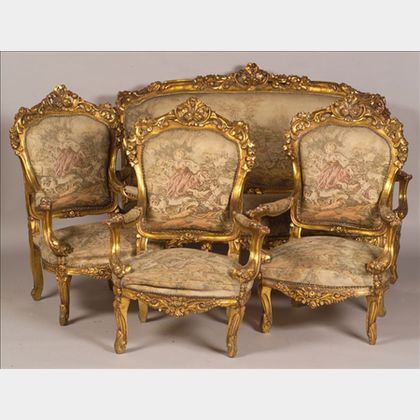 Louis XV Style Giltwood Four-piece Seating Suite