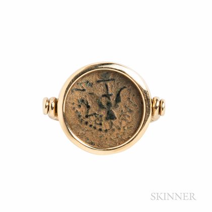 14kt Gold and Ancient Coin Swivel Ring