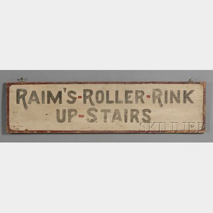 Painted Wood "RAIMS ROLLER RINK UPSTAIRS" Sign