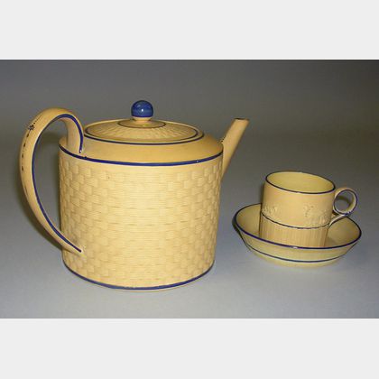 Caneware Teapot, Can, and Saucer