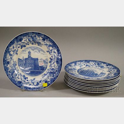 Set of Ten Wedgwood Harvard University Blue and White Transfer-decorated Ceramic Dinner Plates