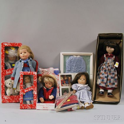 Group of Kathe Kruse, Sigikid, and Gotz Dolls and Accessories