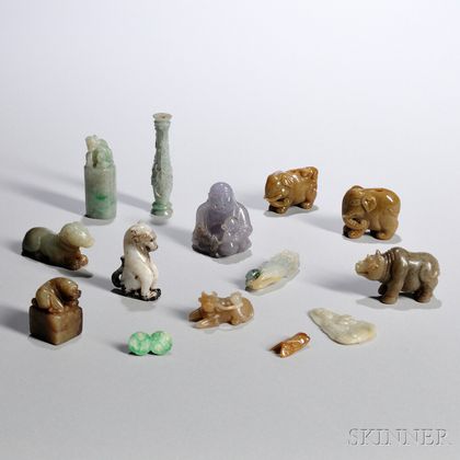 Fourteen Small Jade and Hardstone Carvings