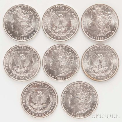 Eight Uncirculated Morgan Dollars