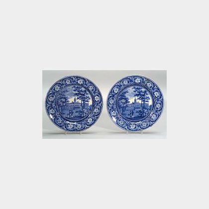 Two Historic Blue and White Transfer Decorated Staffordshire Plates