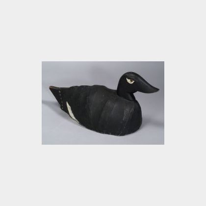 Carved and Painted Wood and Canvas White Winged Scoter