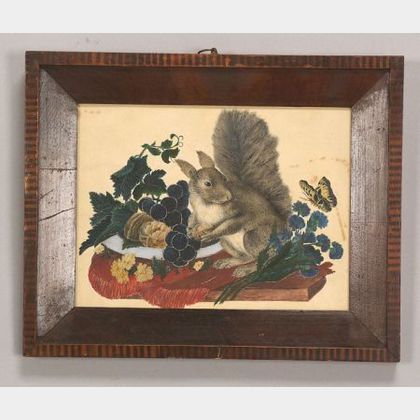 American School, 19th Century Still Life with Squirrel, Butterfly and Fruit.