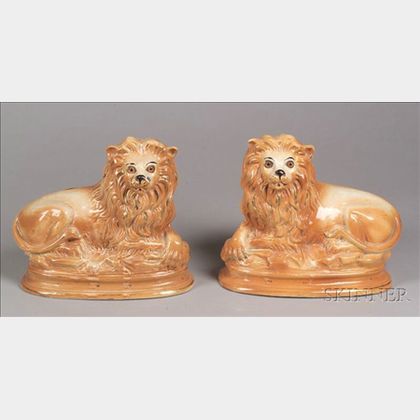 Pair of British Pottery Lion Figures