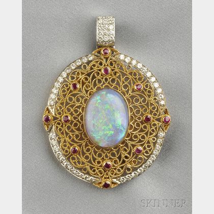 18kt Gold, Opal, Ruby, and Diamond Pendant/Brooch
