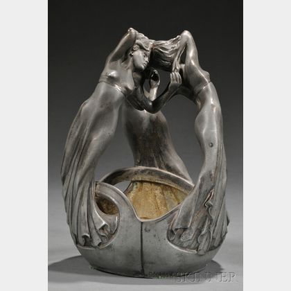 Art Nouveau White Metal Figural Basket