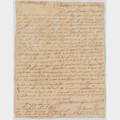 William Pepperrell Letter Regarding Ability to Sail a Ship