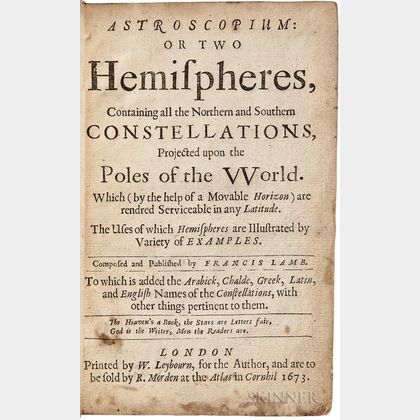 Lamb, Francis (fl. circa 1673) Astroscopium: or Two Hemispheres, Containing all the Northern and Southern Constellations.